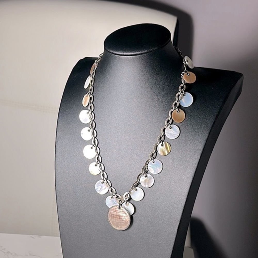 Estate Find! 1ofakind Artisan | Sterling Silver + MOP Shell Discs Necklace 925